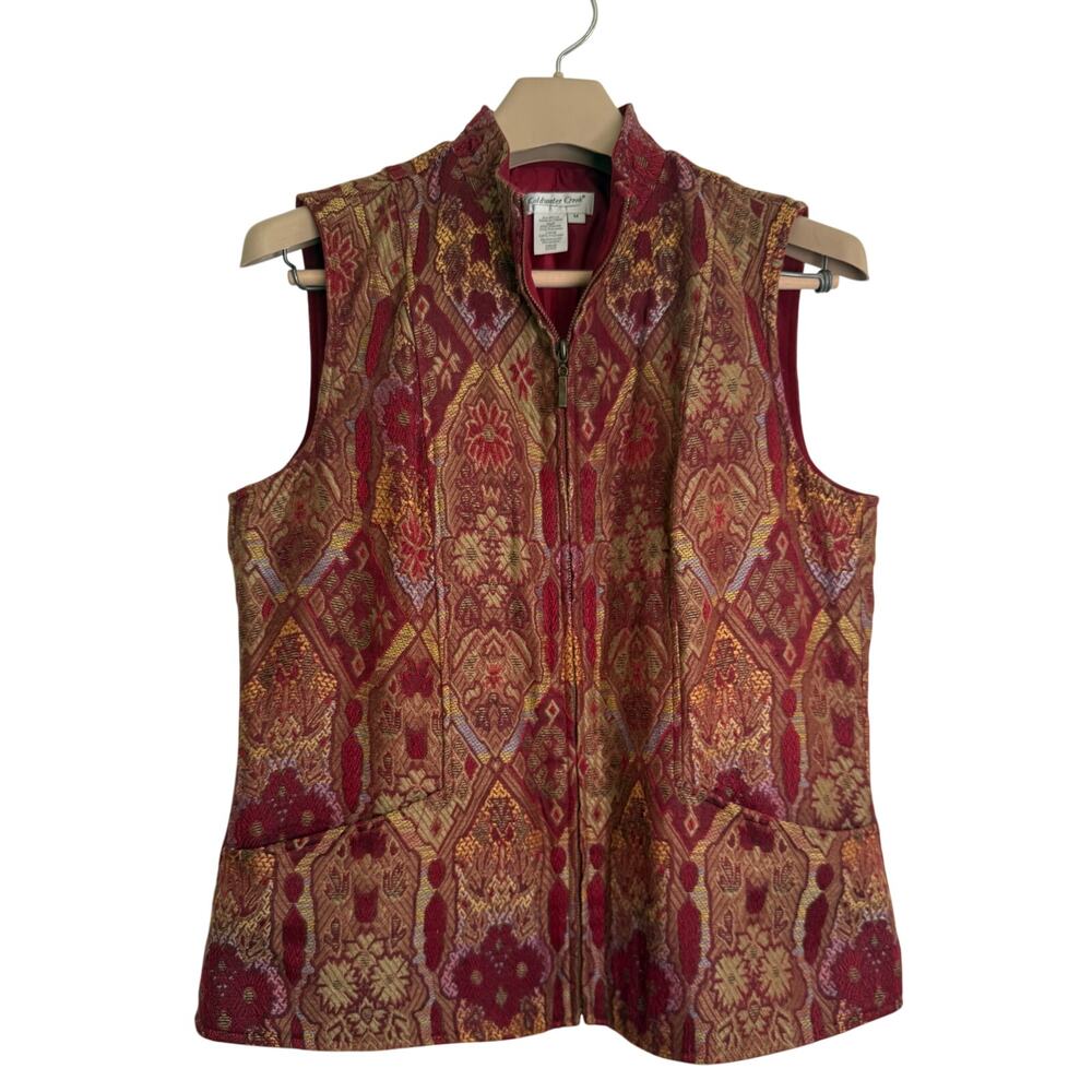 Vintage Coldwater Creek Vest Tapestry Women MEDIUM Zipper Festival